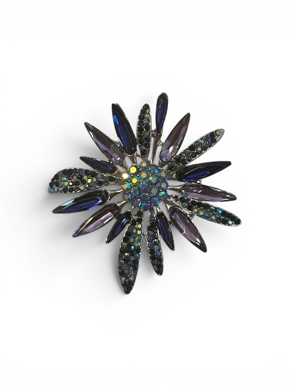 Iridescent Blue-Purple Floral Burst Brooch and Pendant